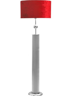 Epifanio Odeon Krom Kaplama Küre Detaylı Metal Çubuk Lambader - Kırmızı Kadife