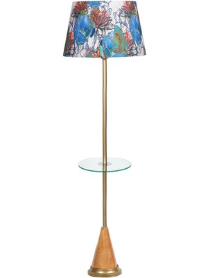 Epifanio Bondy Özel Üretim Eskitme Kaplama Cam Sehpalı Lambader - Flowers Desenli