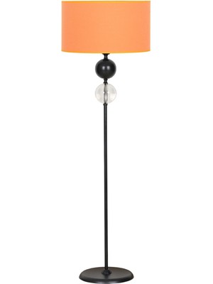 Epifanio Bercy Siyah Kaplama Kristal Küre Metal Tek Ayaklı Lambader - Turuncu