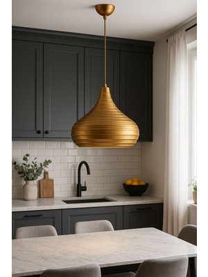 Vinner Golden Pear Line Çizgili Altın Sarkıt Avize | Modern Salon, Mutfak, Hol ve Kafe Aydınlatma