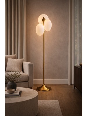 Vinner Atelier Liora Modern Lambader – Bronz Metal Gövdeli 3 Opal Cam Başlıklı Salon Lambası