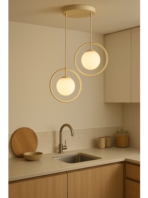 Vinner Halo Duo – Krem Metal 2’li Cam Sarkıt Avize