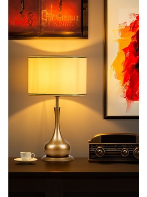 Vinner Noa Caen Eskitme Mat Gold Modern Metal Abajur - Gold Şeritli Krem