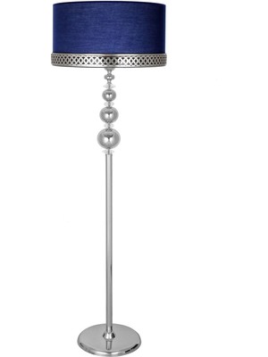 Vinner Kristal Taşlı Üçlü Küre Krom Kaplama Metal Lambader - Krom Lacivert