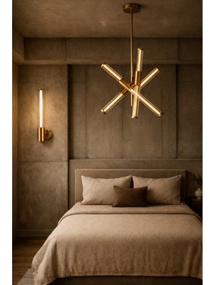 Vinner Atelier Orion Cam Tüplü Modern Avize – Bronz Gövdeli 6 Kollu Dekoratif Salon Avizesi