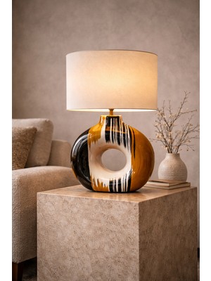 Vinner Luxury Aura Halo Handmade El Yapımı Seramik Abajur – Krem Silindir Şapkalı, E27, 55 cm