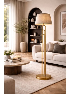 Vinner Orion Pirinç Renk Lambader | Modern Metal Gövde, Keten Şapka, Ø40 cm