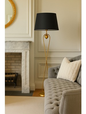 Epifanio Forever Aura Siyah Şapkalı Lambader – Metal Gövde, Lüks Salon Aydınlatma