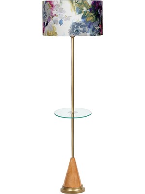 Epifanio Bondy Özel Üretim Eskitme Kaplama Cam Sehpalı Lambader - Gül Desenli