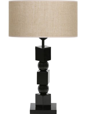 Epifanio Siyah Ahşap Abajur - Çuval Bezi Efektli