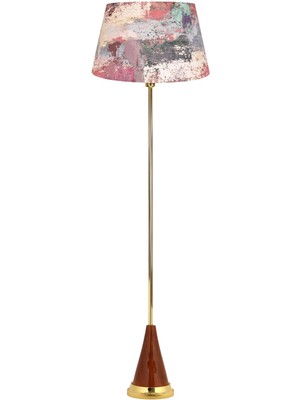 Epifanio Nancy Ahşap Ayaklı Gold Metal Lambader - Red Mixed Desenli