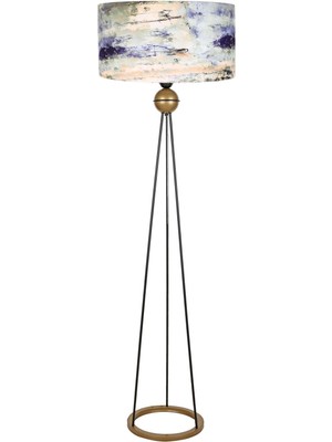 Epifanio Lyon Siyah Kaplama Eskitme Küre Detaylı Metal Lambader - Blue Mixed Desenli