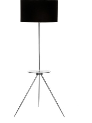 Epifanio Nevers Krom Kaplama Cam Sehpalı Metal Lambader - Krom Siyah