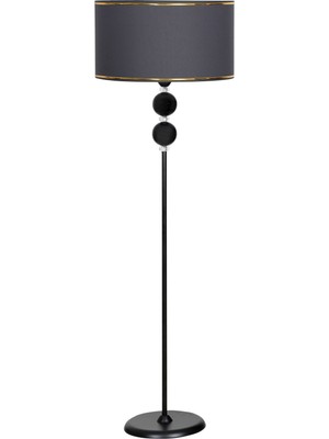 Epifanio Delhi Siyah Çift Küre Kristal Taşlı Metal Lambader - Gold Şeritli Antrasit