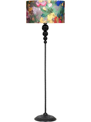 Epifanio Oppose Siyah Kaplama Four Küre Metal Burgulu Tek Ayaklı Lambader - Violet Desenli