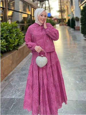 Modamorfo Fisto Detaylı Etekli Takım  -Fuşya