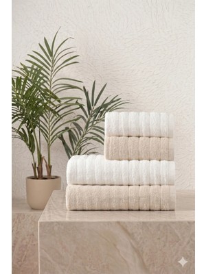 4'lü Ely Bej Krem Havlu Seti