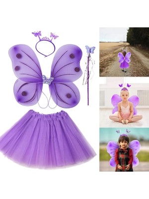 Eco Port Lila Mor Kelebek Kostümü - Lila Mor Kelebek Kostüm Aksesuar Seti 4 Parça