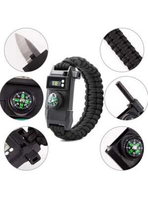 Eco Port Paracord Dijital Saat Düdük Hayatta Kalma Kamp Bilekliği
