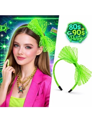 Eco Port 80’ler 90’lar Neon Yeşil Dantel Taç Fiyonklu