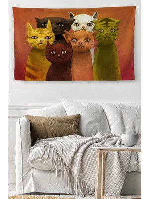 Duvar Örtüsü Renkli Sevimli Kediler Kaliteli Kanvas Duvar HALISI-3991