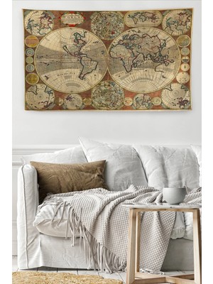 Duvar Örtüsü Eski Wintage Dünya Haritası Kaliteli Kanvas Duvar HALISI-4060