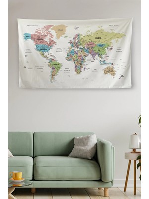 Duvar Örtüsü / Halısı Detaylı Dünya Haritası Kaliteli Kanvas KUMAŞ-3961
