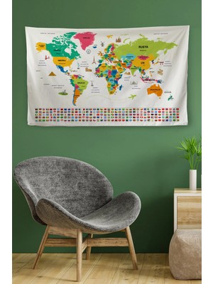 Duvar Örtüsü / Halısı Bayrak Detaylı Türkçe Güncel Dünya Haritası -3967
