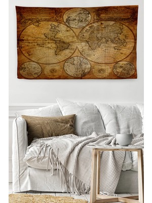 Duvar Örtüsü Eski Wintage Dünya Haritası Kaliteli Kanvas Duvar HALISI-4058