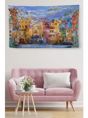 Duvar Örtüsü Hollanda Evleri Yağlıboya Görünümlü Kaliteli Kanvas Duvar HALISI-4005