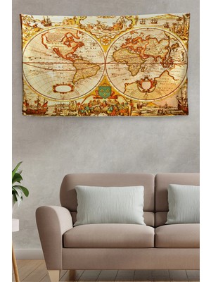 Duvar Örtüsü Eski Wintage Dünya Haritası Kaliteli Kanvas Duvar HALISI-4055