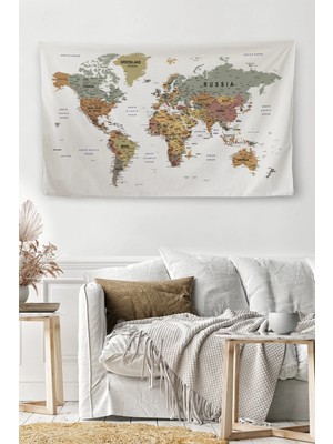 Duvar Örtüsü / Halısı Detaylı Ingilizce Güncel Dünya Haritası -3964