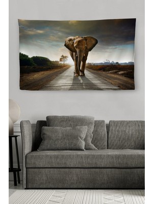 Duvar Örtüsü / Halısı Yürüyen Fil Kaliteli Kanvas Kumaş -3959