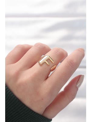 Esranın Dünyası F Harfli Altın Renk Ayarlanabilir Yüzük RSEBJ34-ESRDNS