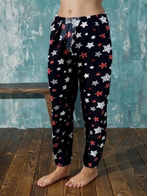 Nexo Kadın Süet Yıldızlı Siyah Süet Tek Alt Pijama