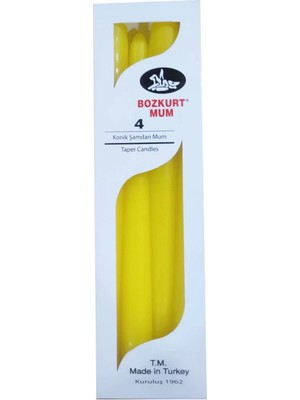 Bozkurt Mum Bozkurt Konik Şamdan Mum Fener Mumu - Sarı - 24 Cm. - 4 Adetlik Paket