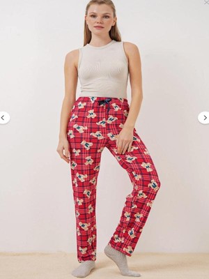 Nexo Süprem Fiyonklu Ayıcık Desenli Ekose Kadın Pijama Tek Alt