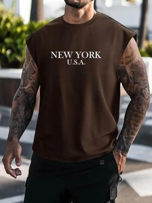 Punix Punıx Büyük Beden New York Baskılı Ter Tutmayan Rahat Kalıp Kolsuz Yazlık T-Shırt