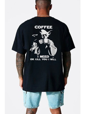 Rock&roll Yoda Kahvesi Oversize Siyah Erkek Tişört