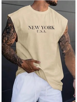 Punix Punıx Büyük Beden New York Baskılı Ter Tutmayan Rahat Kalıp Kolsuz Yazlık T-Shırt