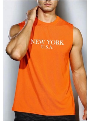 Punix Punıx Büyük Beden New York Baskılı Ter Tutmayan Rahat Kalıp Kolsuz Yazlık T-Shırt