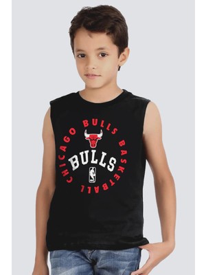 Rock&roll Bulls Basket Siyah Kesik Kol Erkek Çocuk T-Shirt