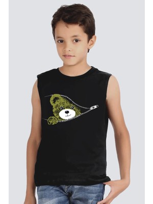 Rock&roll Fermuarlı Teddy Siyah Kesik Kol Erkek Çocuk T-Shirt