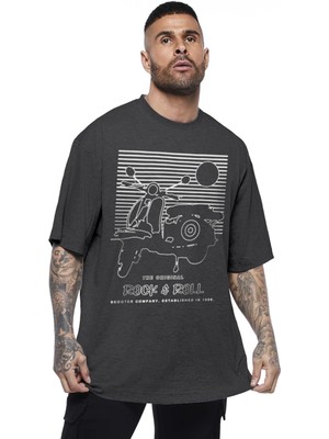 Rock&roll Çizgili Scooter Oversize Antrasit Erkek Tişört