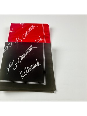 ALS Tasarım Dünyası Kırmızı ve Siyah Renk Büyük Atatürk Imzalı 2'li %100 Koton Bandana 23 Nisan
