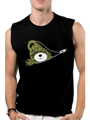 Rock&Roll Rock &roll Fermuarlı Teddy Siyah Kesik Kol | Kolsuz Erkek Tshirt | Atlet