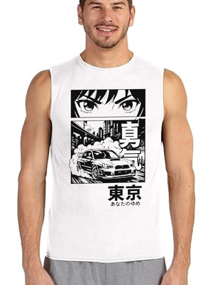 Rock&Roll Rock &roll Drift Anime Beyaz Kesik Kol | Kolsuz Erkek Tshirt | Atlet