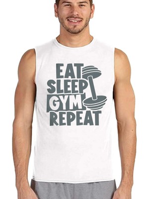 Rock&Roll Rock &roll Gym Hayatı Beyaz Kesik Kol | Kolsuz Erkek Tshirt | Atlet