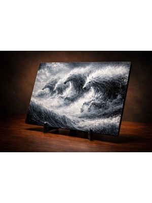 Olivyard Home Dalgalı At Sürüsü Masa Dekoratif Tablo Stantlı Pla 22 x 16 cm