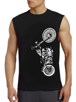 Rock&Roll Rock &roll Dikey Motosiklet Siyah Kesik Kol | Kolsuz Erkek Tshirt | Atlet